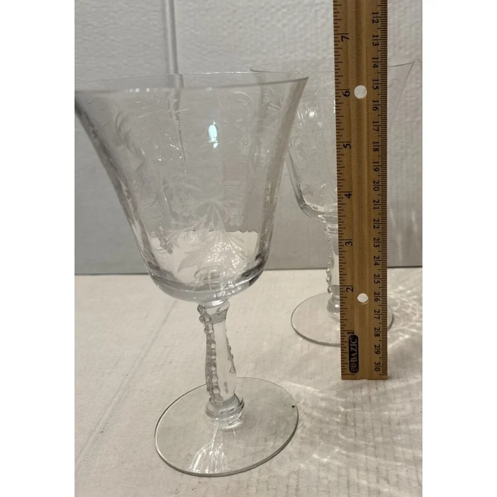 Fostoria Heather Crystal Etched Champagne Goblets Wine Glasses (Set of 4) 7.25